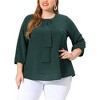 Agnes Orinda Women's Plus Size Chiffon Tie Round Neck  3/4 Sleeve Elegant Work Blouses - 2 of 4