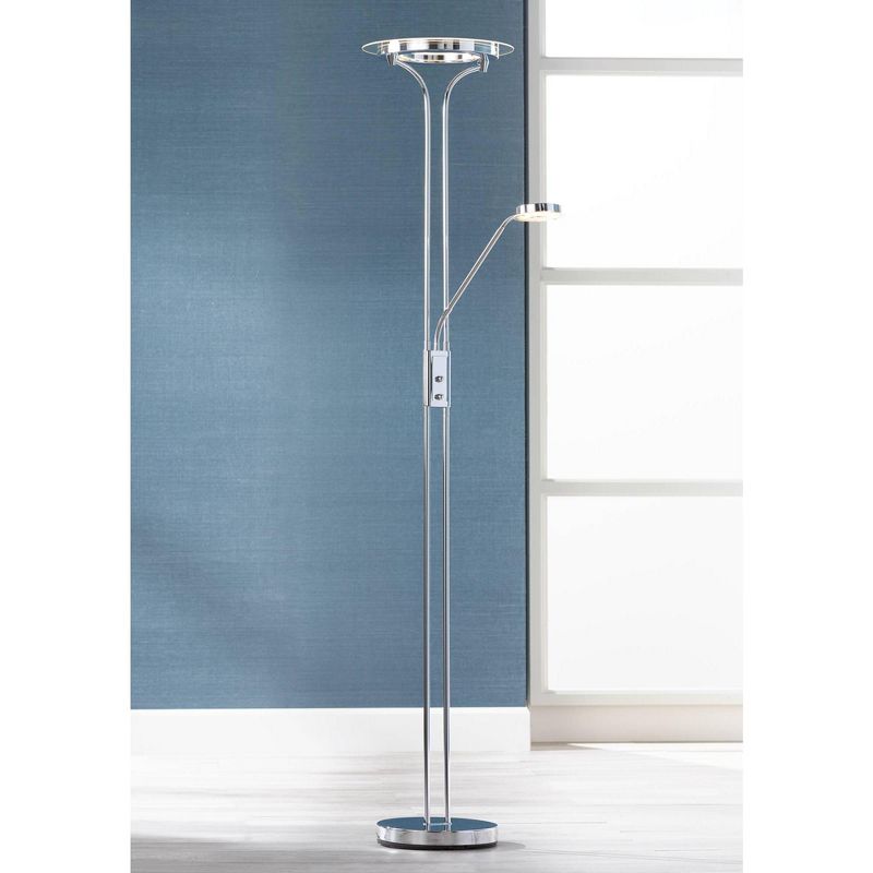 360 Lighting Perseus Modern Torchiere Floor Lamp with Reading Light 71 3/4" Tall Chrome Silver Metal LED Adjustable for Living Room Bedroom House Home, 2 of 10