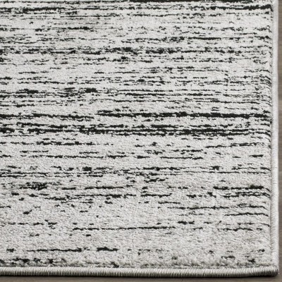 Silver and Black Striped Synthetic Square Area Rug