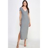 Slickblue Women’s Maxi Dress, Double V-Neck Ribbed Style, Side Slit, Short Sleeve, Gray/Rose, Size S–L - 3 of 4