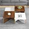 Vynxaria Mid Century Modern Nesting Coffee Tables (Set of 4) Square, Free Adjustable Shape, White & Walnut, MDF Marble-Effect, Sleek Metal Legs - 2 of 4