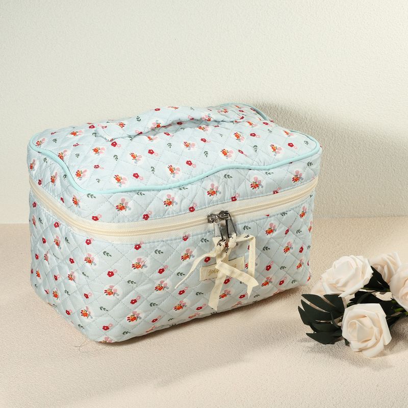 Unique Bargains Large Travel Aesthetic Cute Floral Pattern Cotton Makeup Bags and Organizers Blue, 2 of 7