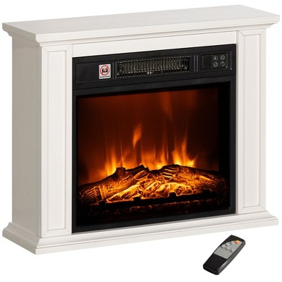 HOMCOM 26" Electric Fireplace Heater with Mantel, Replaceable Fireplace Insert Heater with Realistic Log and Flame Effect, Remote, White