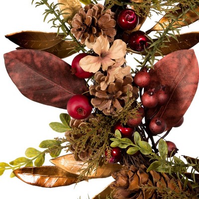 Festive Pinecone and Berry 18" Artificial Rattan Christmas Wreath