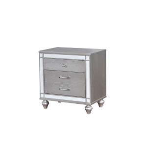Royal Hampton Three Drawer Solid Wood Nightstand with Mirror Accent Trim Front, Silver - 1 of 4
