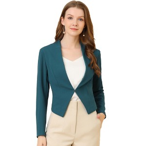 INSPIRE CHIC Women's Collarless Work Office Long Sleeve Cropped Blazers - 1 of 4
