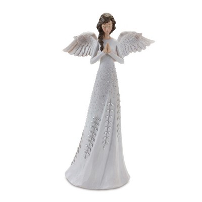 White and Silver Resin Angel Figurines Set of 2