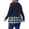 Women's Plus Size Patchwork Plaid Contrast Hem Crew Neck Long Sleeve Casual Fall Peplum Blouse - Agnes Orinda - 4 of 4