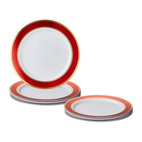 Nicole Fantani's Ideal Dining 10 inch Disposable Red Plastic Plates Good to Use in Microwave, Bulk Stock for Restaurant, Hotel, Deli & Elegant Parties