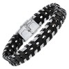 Steeltime Men's black leather and stainless steel wire intertwined bracelet - 2 of 4
