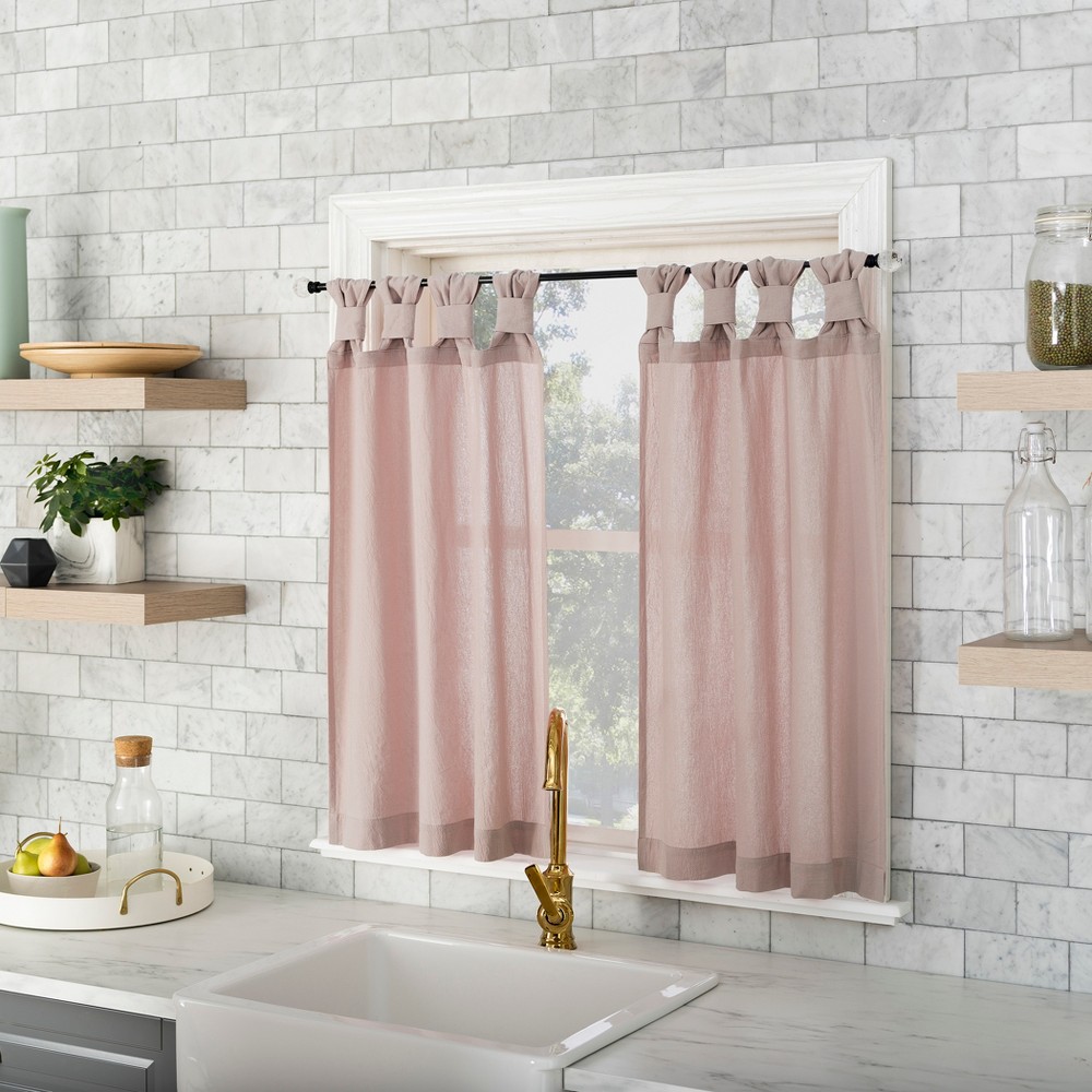 2pc 52"x45" Archaeo Washed Cotton Twist Tab Cafe Curtain Tier Pair Rose Quartz: Kitchen Curtains, 45 Inch Long Drapes