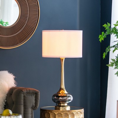 29" Modern Table Lamps with Glass Base and White Drum Shade, Artistic Nightstand Lamps for Bedroom, Study, Entryway, or Living Room–The Pop Home