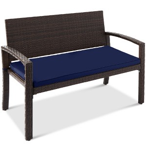 Best Choice Products 2-Person Outdoor Wicker Bench Garden Patio Porch Furniture w/ 700lb Capacity, Cushion - 1 of 4