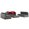 vidaXL Sofa Set Grey rattan, Dark grey cushion, Red pillow - 4 of 4