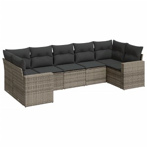 vidaXL 7 Piece Patio Sofa Set with Cushions Gray Poly Rattan - 1 of 4