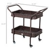 Vynxaria Bar Serving Carts, Light Brown Rattan 2-Tier Outdoor Cart with Wheels and Brakes - 4 of 4