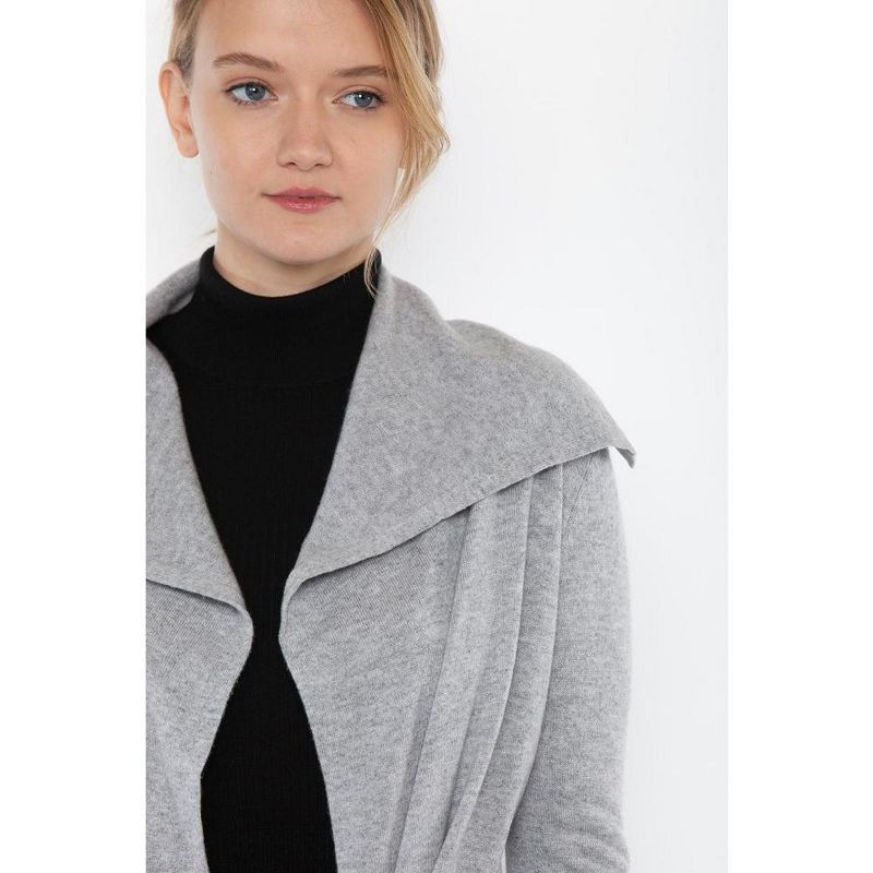 JENNIE LIU Women's 100% Pure Cashmere Long Sleeve Belted Cardigan Sweater, 3 of 4