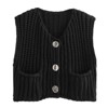 Womens Sweater Vest Chunky Knit Cardigan Front Button Sweater Tank Tops Cropped Sweater Vest with Pocekt - 2 of 4