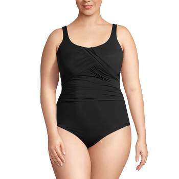 Lands' End Women's Plus Size DD-Cup SlenderSuit Tummy Control Chlorine  Resistant Wrap One Piece Swimsuit