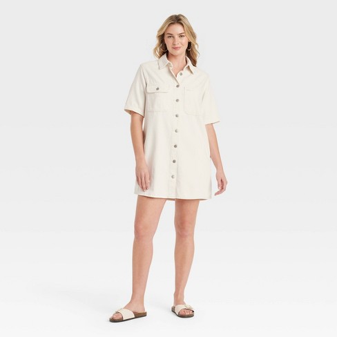 Women s Short Sleeve Mini Shirtdress Universal Thread Off white S Target