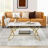 Costway Coffee Table Modern Marble 2-Tier Coffee Table  Gold Rectangle for Living Room - 4 of 4