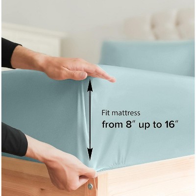 Light Blue Full Size Cotton Deep Pocket Fitted Sheet