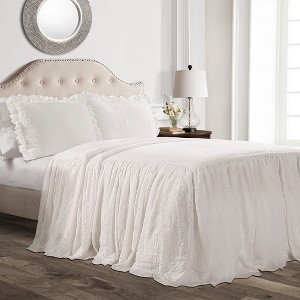 3pc King Ruffle Skirt Bedspread White - Lush Decor, Adult Unisex