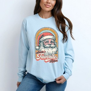 Simply Sage Market Women's Santa's Favorite Helper Long Sleeve Garment Dyed Tee - 1 of 4