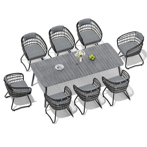 Crestlive Products 7pc Outdoor Dining set 71in Patio Rectangle Table with Rattan Dining Chairs Aluminum Frame Wood-Like Tabletop Umbrella Hole - 1 of 4