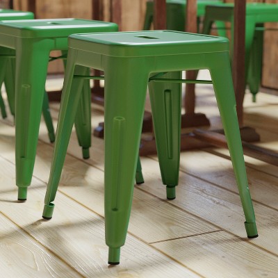 Green Stackable Backless Metal Dining Stools, 18 Inch, Set of 4