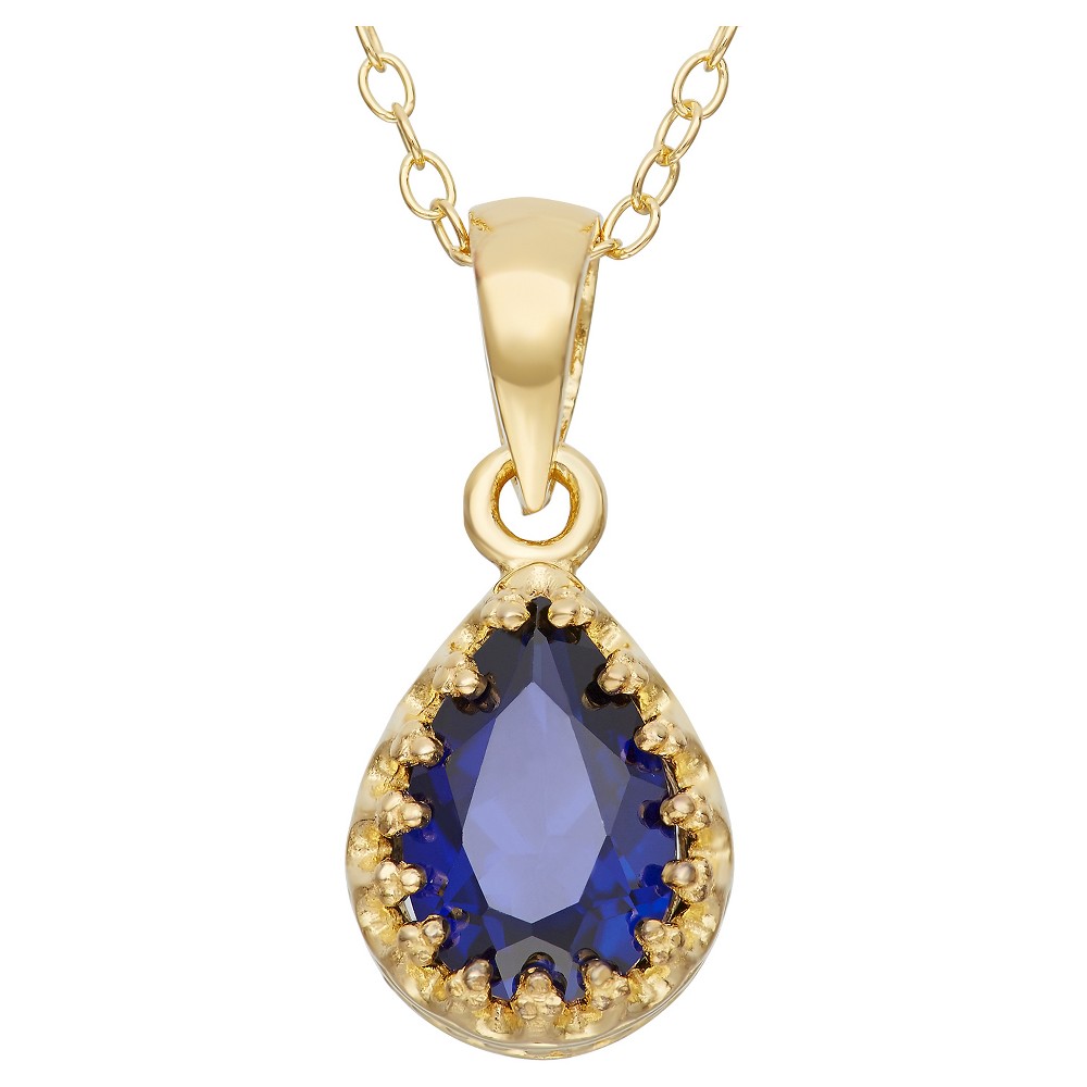 Photos - Pendant / Choker Necklace Pear-Cut Sapphire Crown Pendant in Gold Over Silver