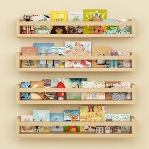 Aoibox Set of 4 Wall Mounted Kids Bookshelves Durable Wood Floating Nursery Shelves for Toy Storage and Decor 23 Inch - 1 of 4