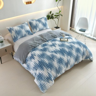 Hachikiko Faux Rabbit Fur Duvet Cover Set, Reversible Camo & Gradient Boho Design, Ultra Soft Hypoallergenic Plush Bedding with 2 Pillowcases