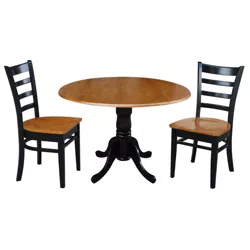 3pcs 42" Mase Dual Drop Leaf Dining Set with Emily Side Chairs Black/Cherry - International Concepts