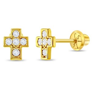 Girls' Petite CZ Cross Screw Back 14k Gold Earrings - In Season Jewelry - 1 of 4