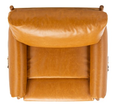 Oslo 32" Caramel Faux Leather & Natural Wood Mid-Century Accent Chair