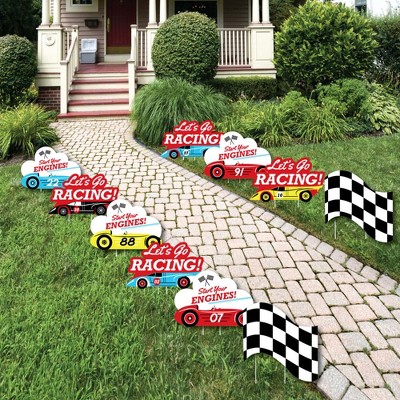 Big Dot of Happiness Let's Go Racing - Racecar - Lawn Decorations - Outdoor Race Car Birthday Party or Baby Shower Yard Decorations - 10 Piece