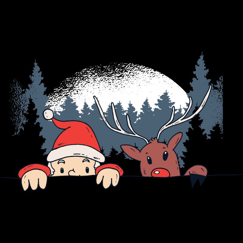 Men's Design By Humans Christmas Santa And Rudolph Peaking By rasok T-Shirt, 2 of 5