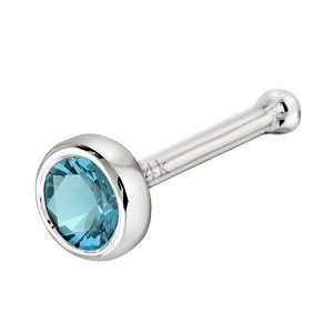 Jewelry Avalanche 22G 14K Gold Bezel-set Blue Topaz Ball-end Nose Stud - 1 of 3