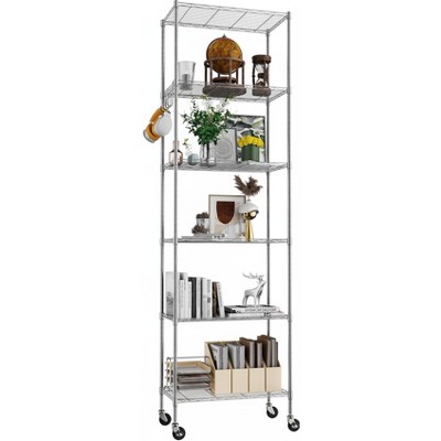 HOMDOX 6-Tier Wire Shelving 11.42"D x 21.26"W x 72.05"H Adjustable Metal Storage with Wheels & Hooks for Kitchen Bathroom Laundry