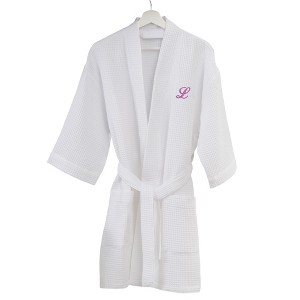 Personalization Mall Embroidered Waffle Weave Robe - White - 1 of 4