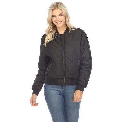 Women's  Lightweight Diamond Quilted Puffer Bomber Jacket - White Mark