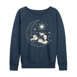 Women's - Disney - Mickey On Celestial Moon Lightweight French Terry Wide Neck Long Sleeve Graphic Shirt - 1 of 4