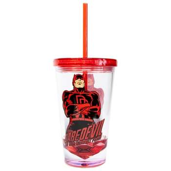 Just Funky OFFICIAL Daredevil Reusable Tumbler With Straw | Feat. Dardevil's Hero Pose | Holds 18 OZ