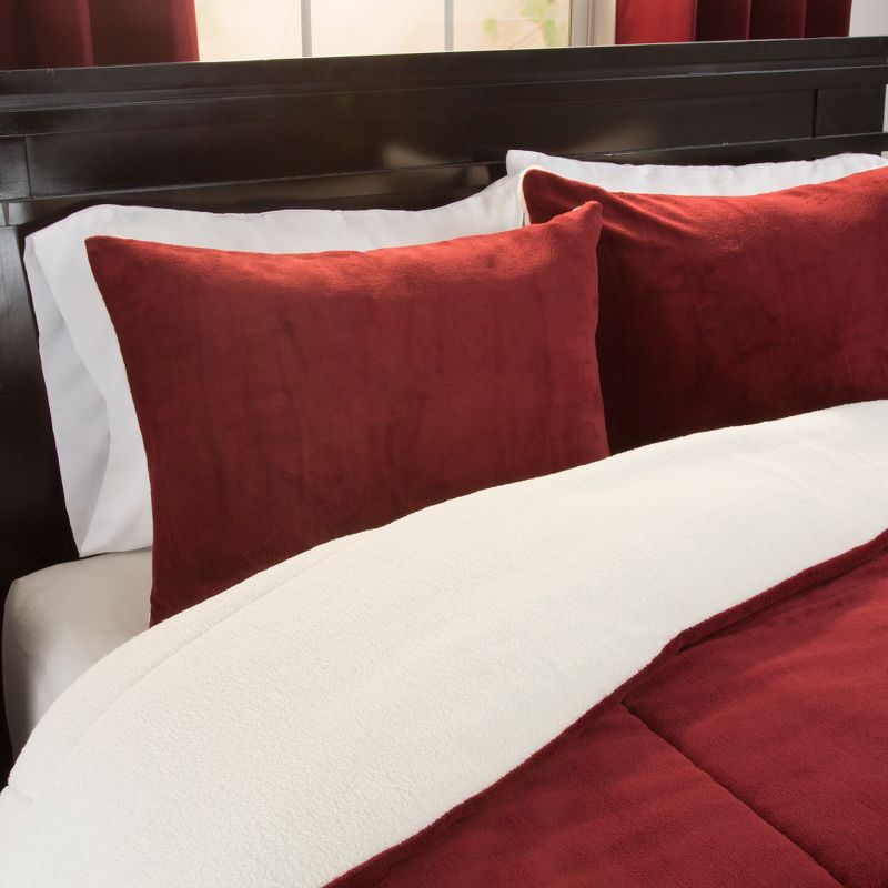 Full/Queen Comforter Set – 3-Piece Fleece Bedspread with Pillow Shams – Warm, Cozy, Machine-Washable Bedding by Lavish Home (Burgundy), 3 of 5