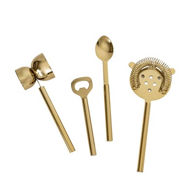 Set of 4 Bar Tools Brass Finish Metal by Foreside Home & Garden