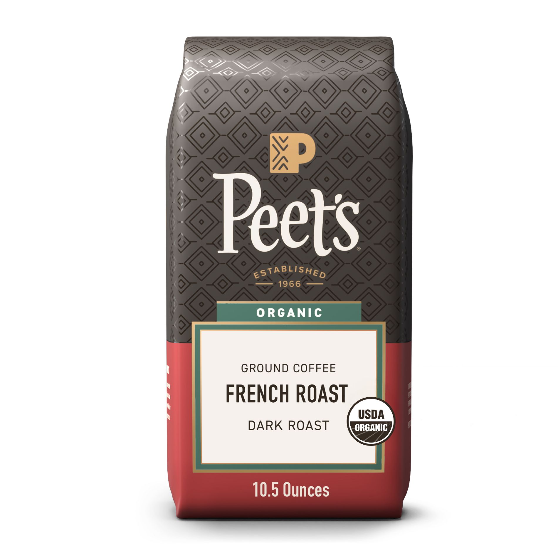 Peet's Coffee Organic French Roast Dark Roast Ground Coffee - 10.5oz: Arabica Beans, Caramel, Dark Chocolate