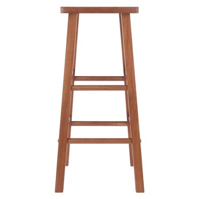 Teak Finish Backless Wood Bar Stool with Square Seat