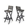 41.75" Outdoor Folding Acacia Wood Barstools with PE Rattan Backrest and Seat, Dark Grey Finish (Set of 2) - 4 of 4