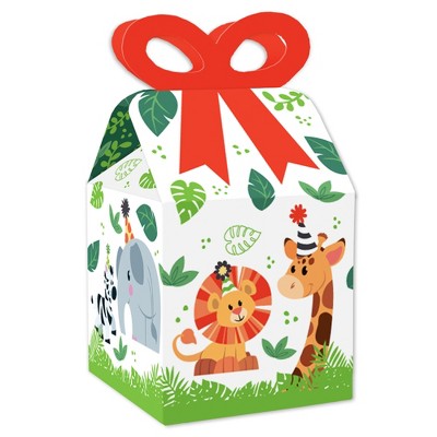Big Dot of Happiness Jungle Party Animals - Square Favor Gift Boxes - Safari Zoo Animal Birthday Party or Baby Shower Bow Boxes - Set of 12